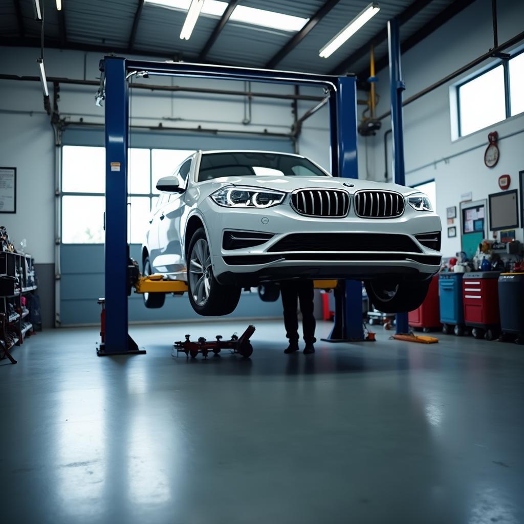 Car Undergoing Repair in a Modern Shop