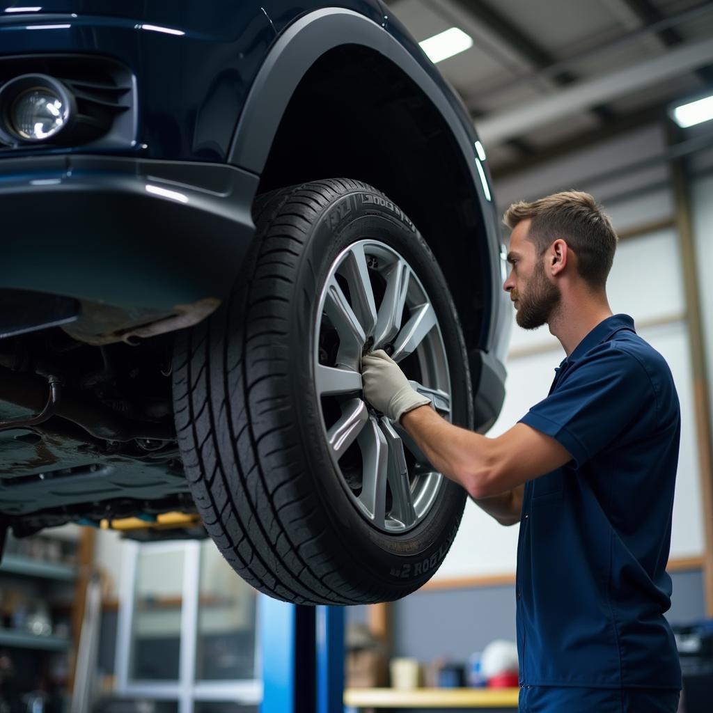 Car raised on a lift for a thorough inspection related to the 64424 code