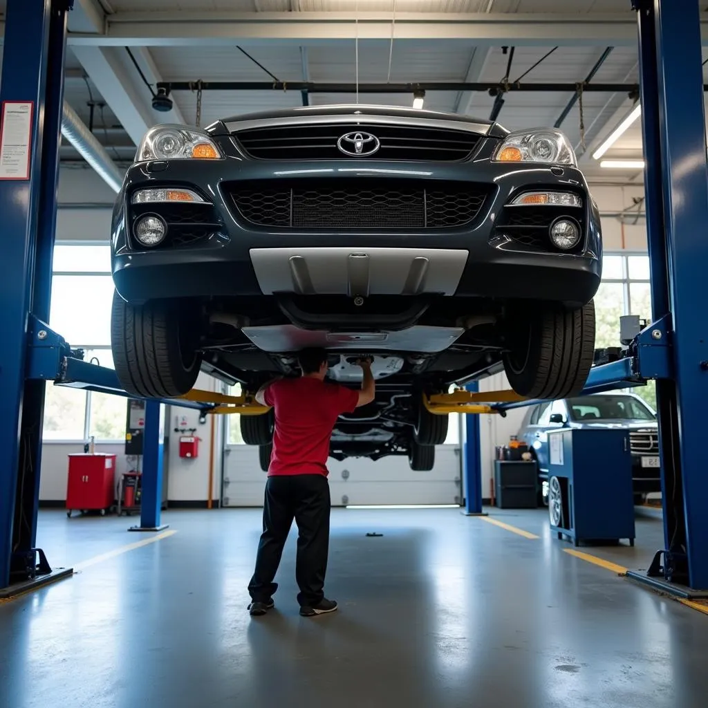 Car on Lift for Inspection