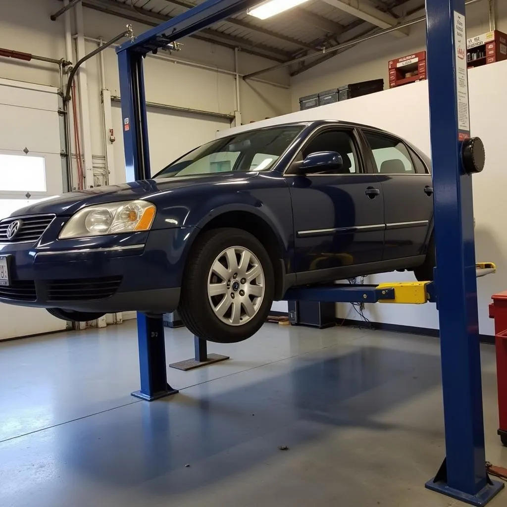 Car Raised on a Lift for Inspection