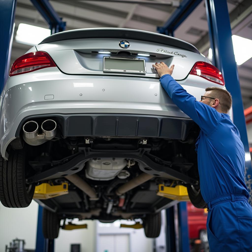 Car on Lift for Inspection