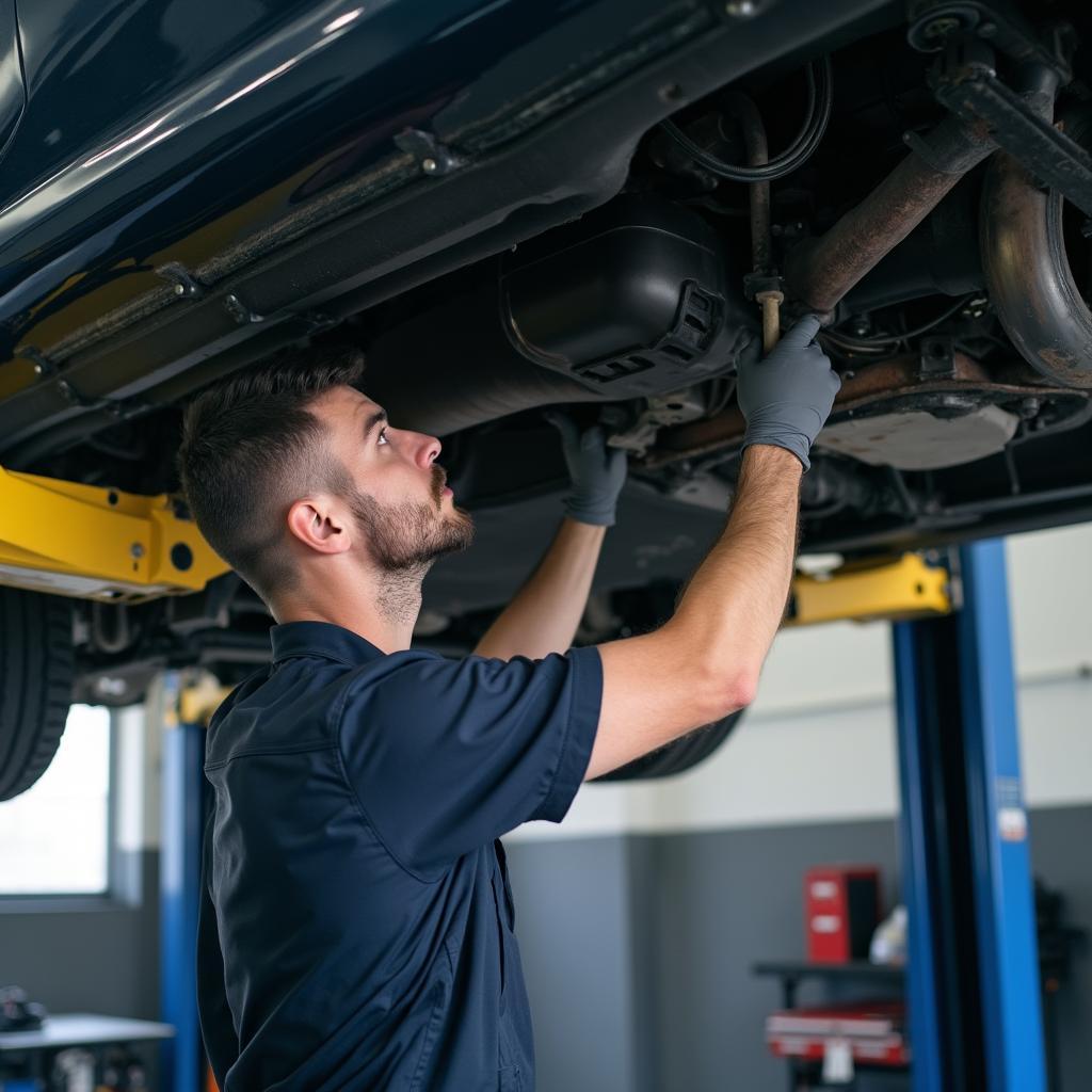 Car on Lift for Inspection