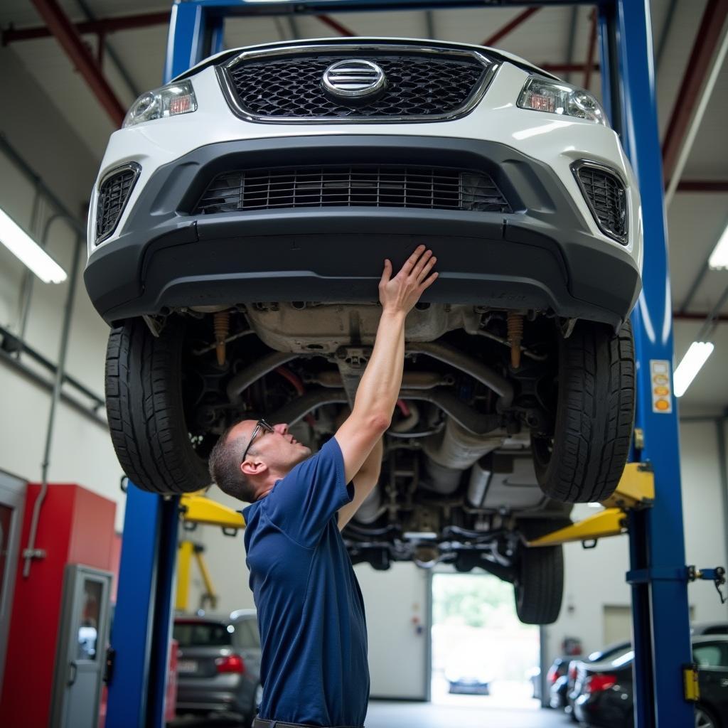 Car on a Lift for Inspection