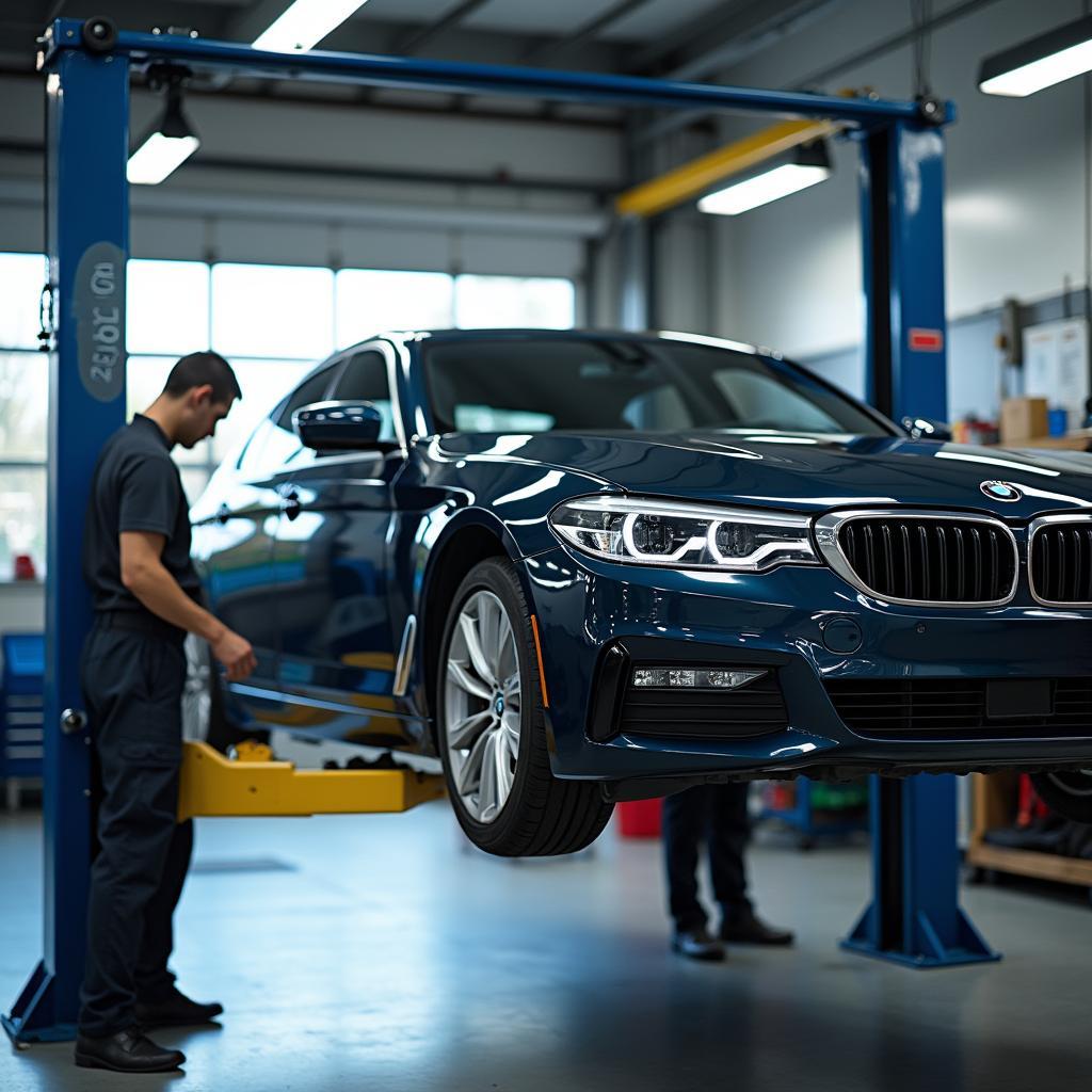 Car on Lift for Service