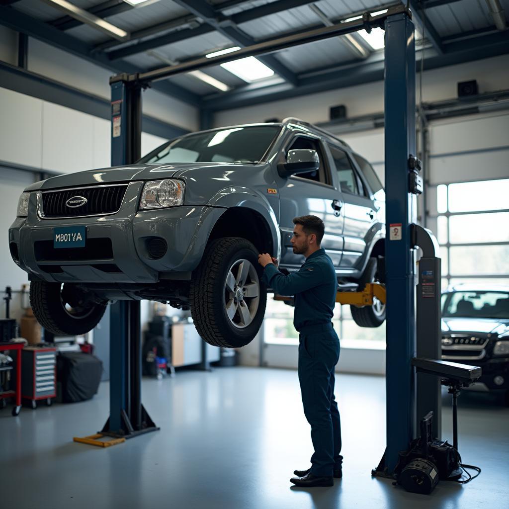 Car on Lift in Auto Shop