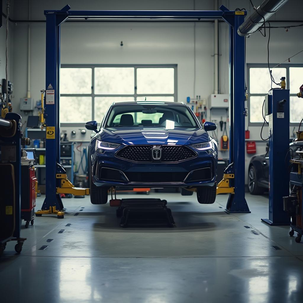 Car on Lift in Auto Shop