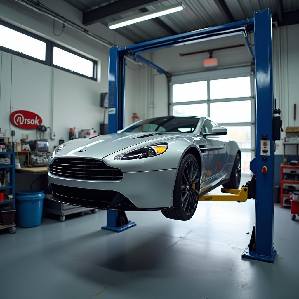 Car on Lift in Garage