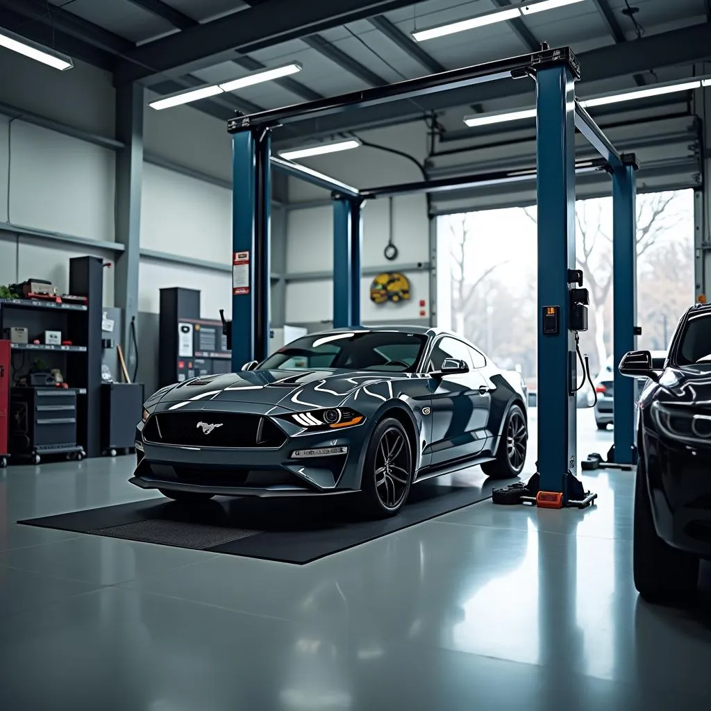 Car on Lift in Modern Auto Shop