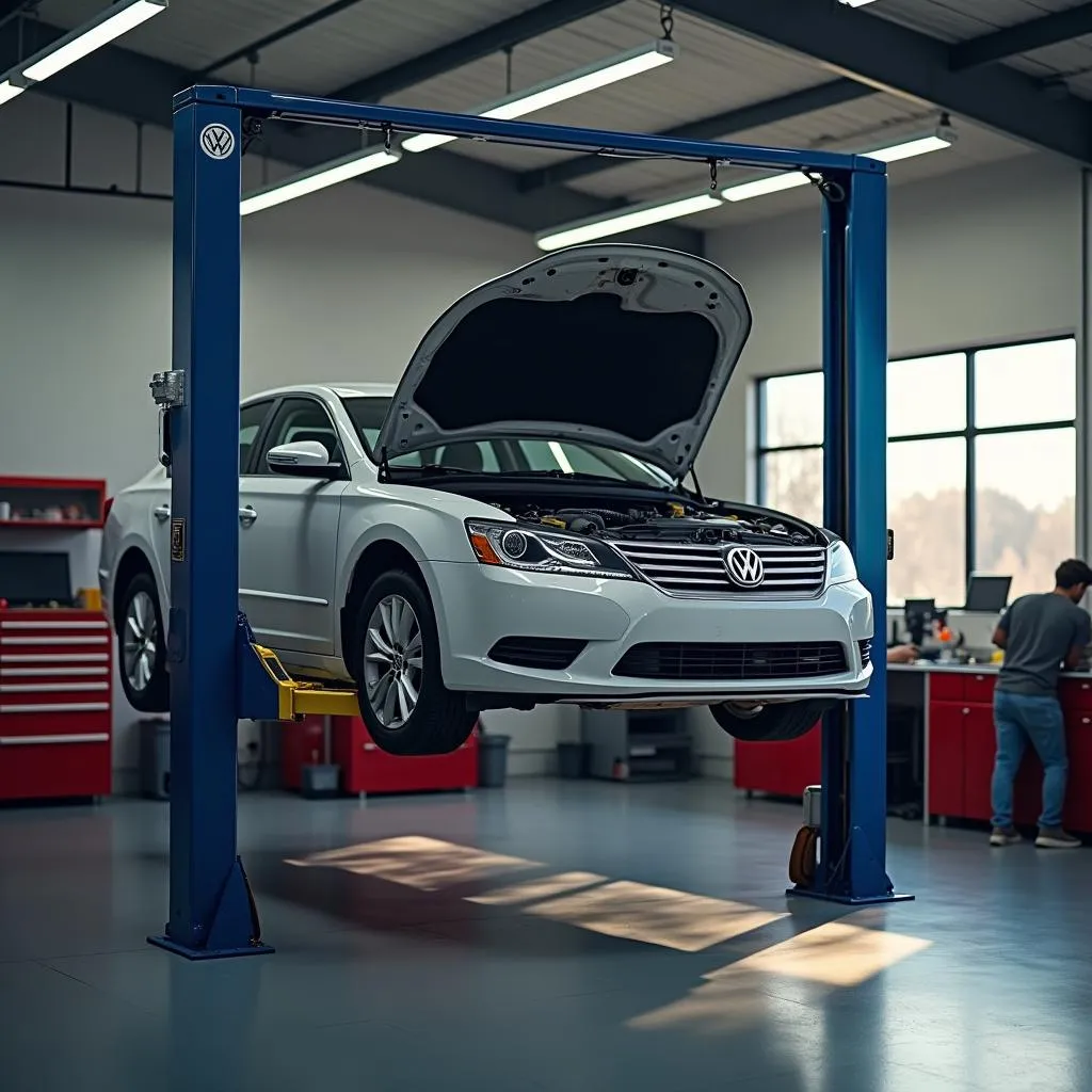 Car on Lift in Repair Shop