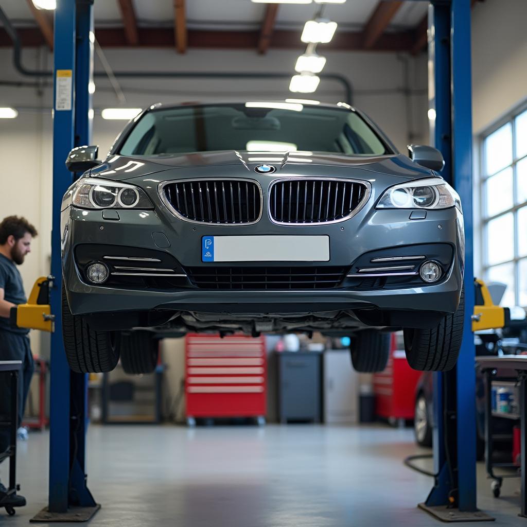 Car on Lift in Repair Shop