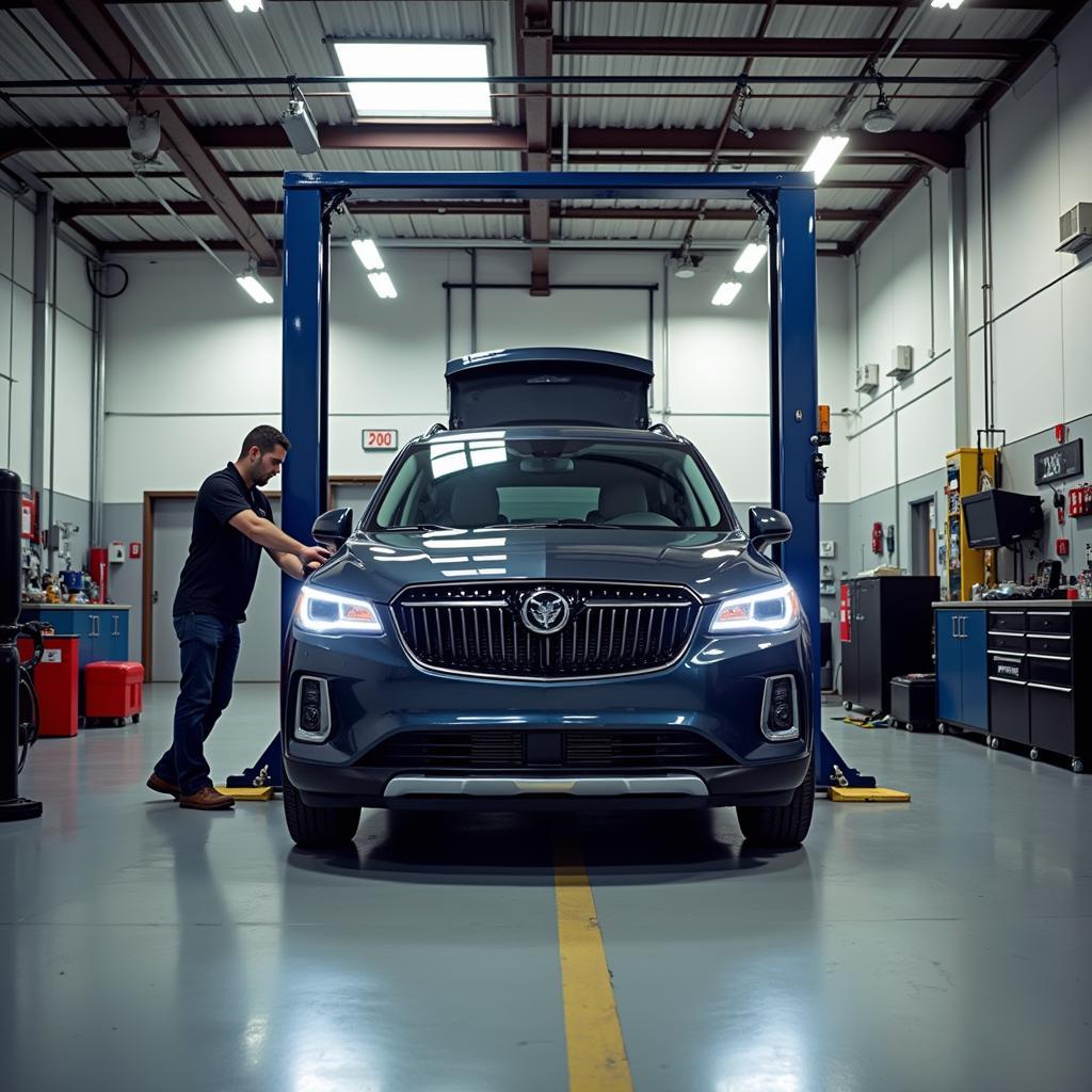 Car on a Lift in a Modern Auto Repair Shop