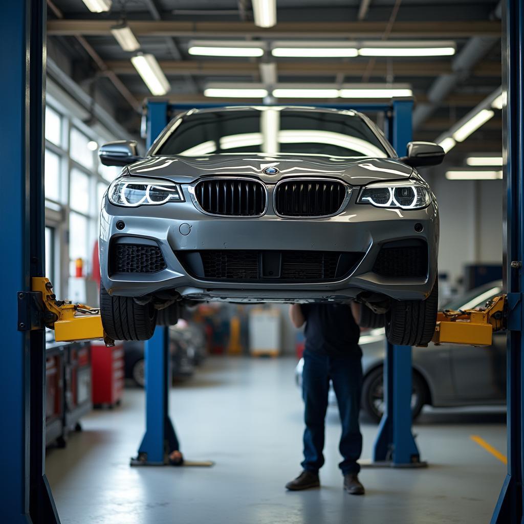 Car on Lift in Shop