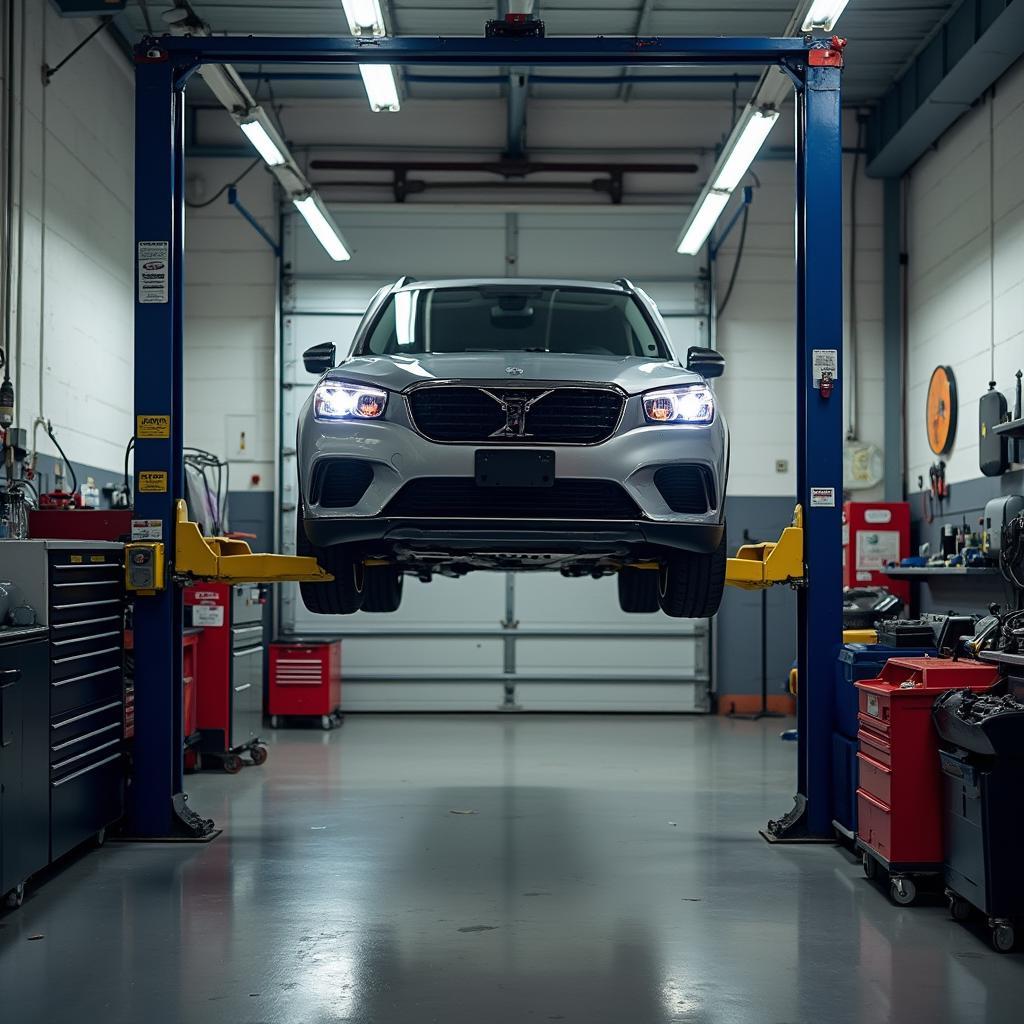 Car on Lift in Shop