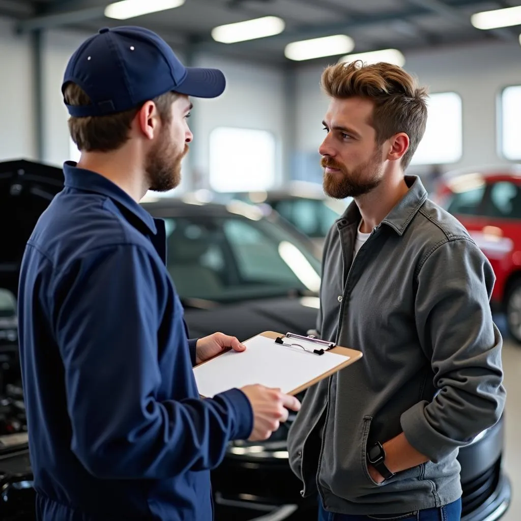 Car owner talking to a mechanic