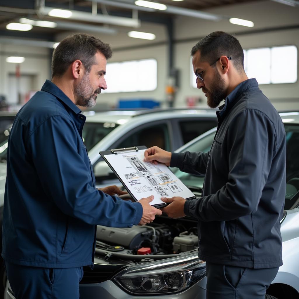 Car owner and mechanic discussing repairs