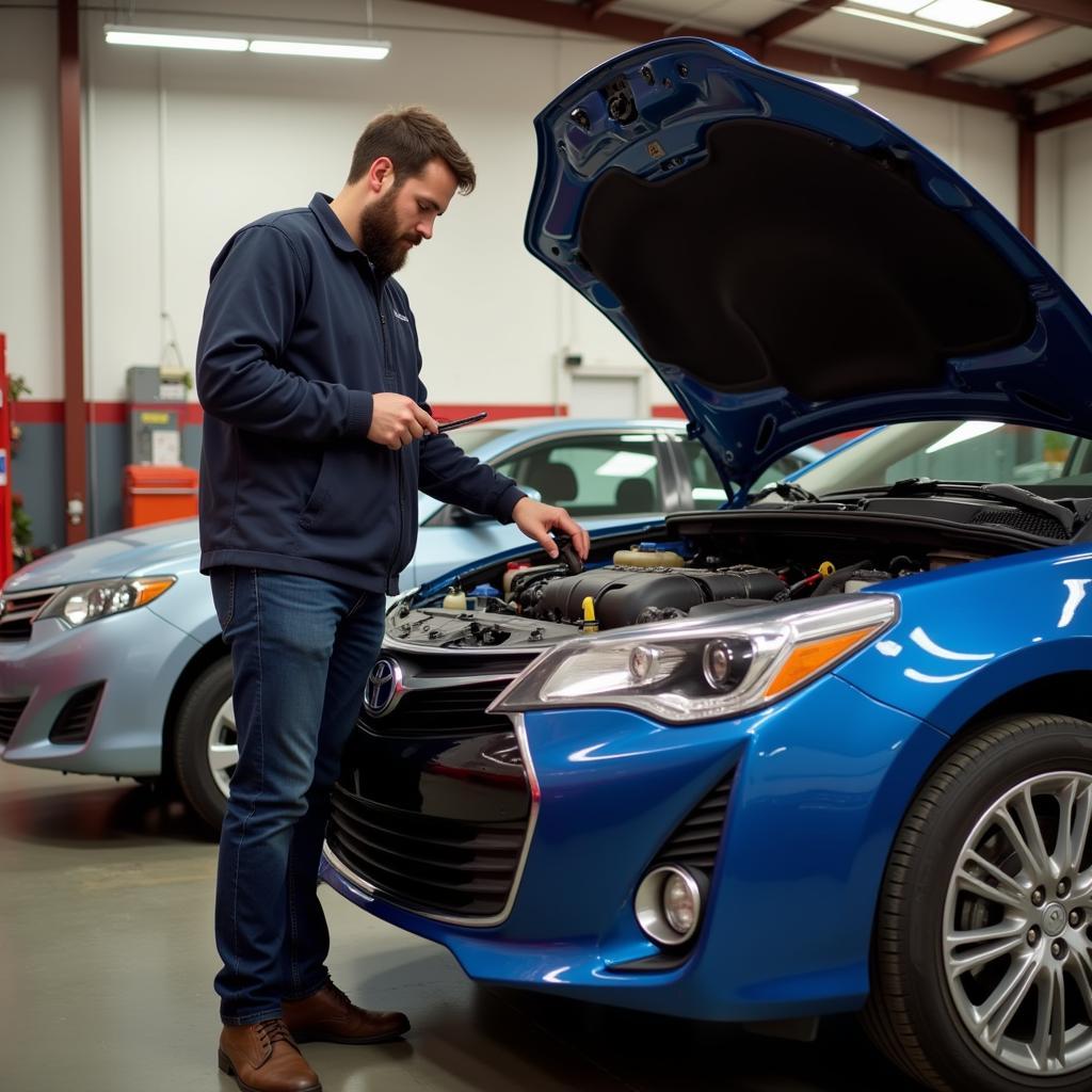 Car owner checking engine oil level in Forest Grove