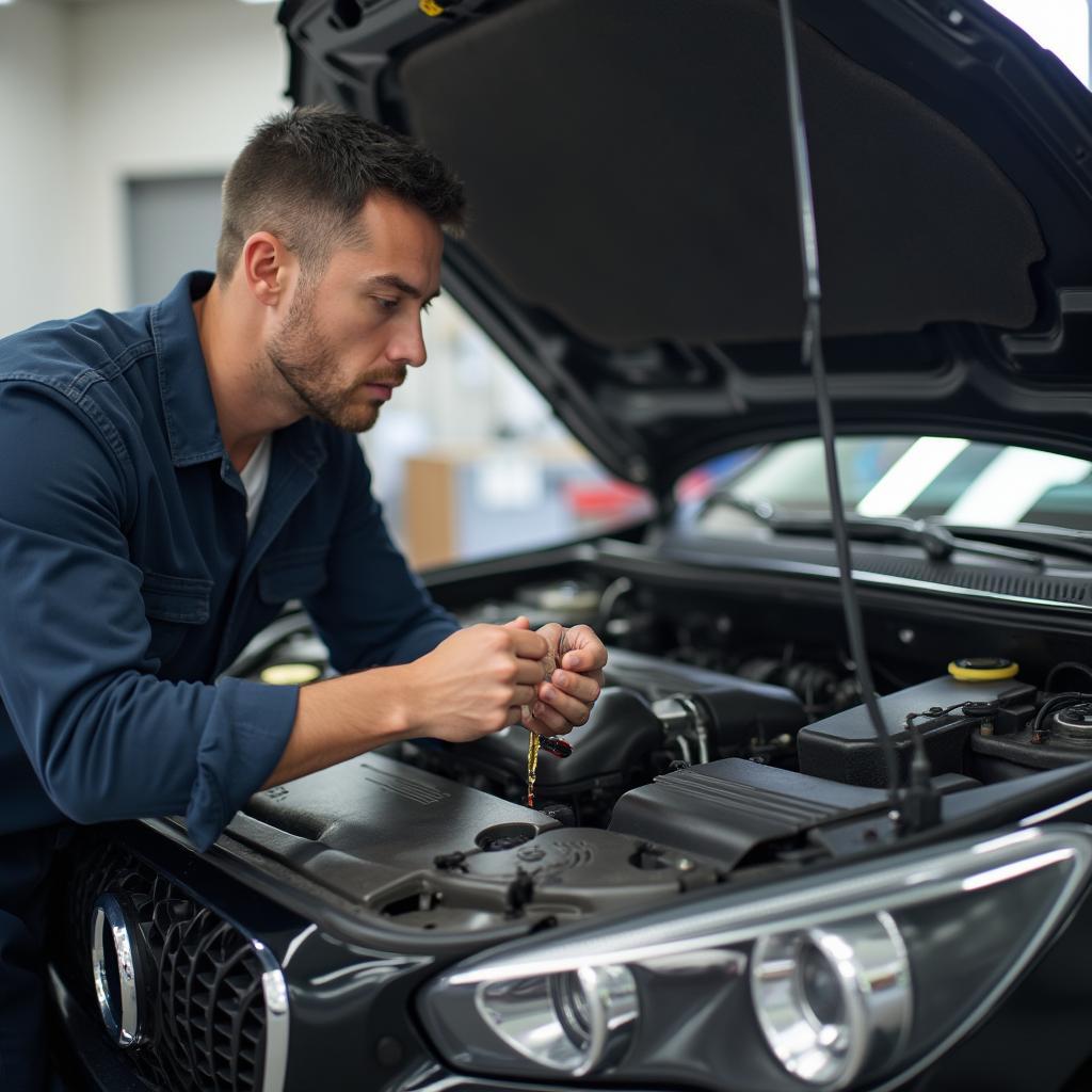 Car Owner Checking Transmission Fluid