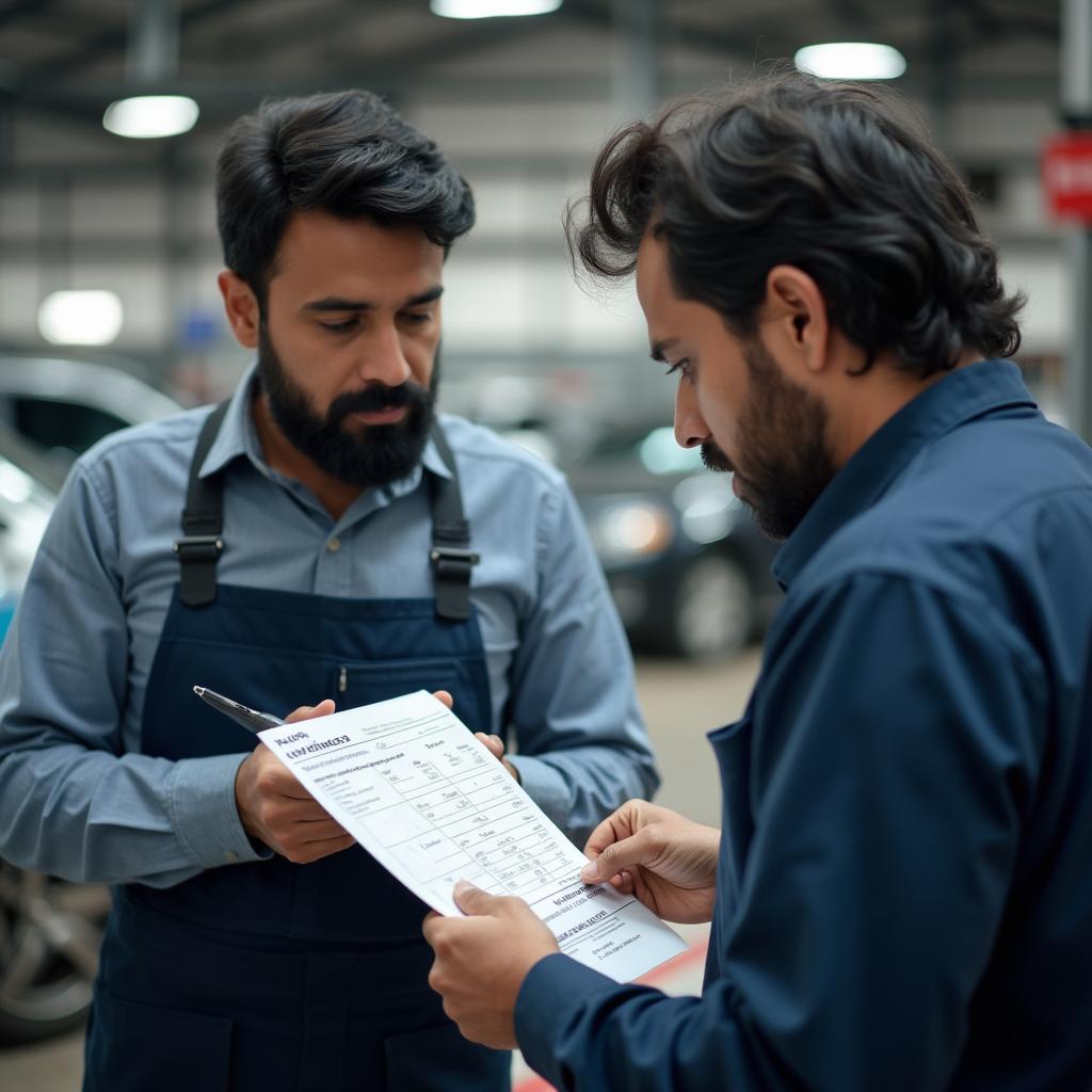 Car Owner Discussing Repair Estimate with Mechanic in India