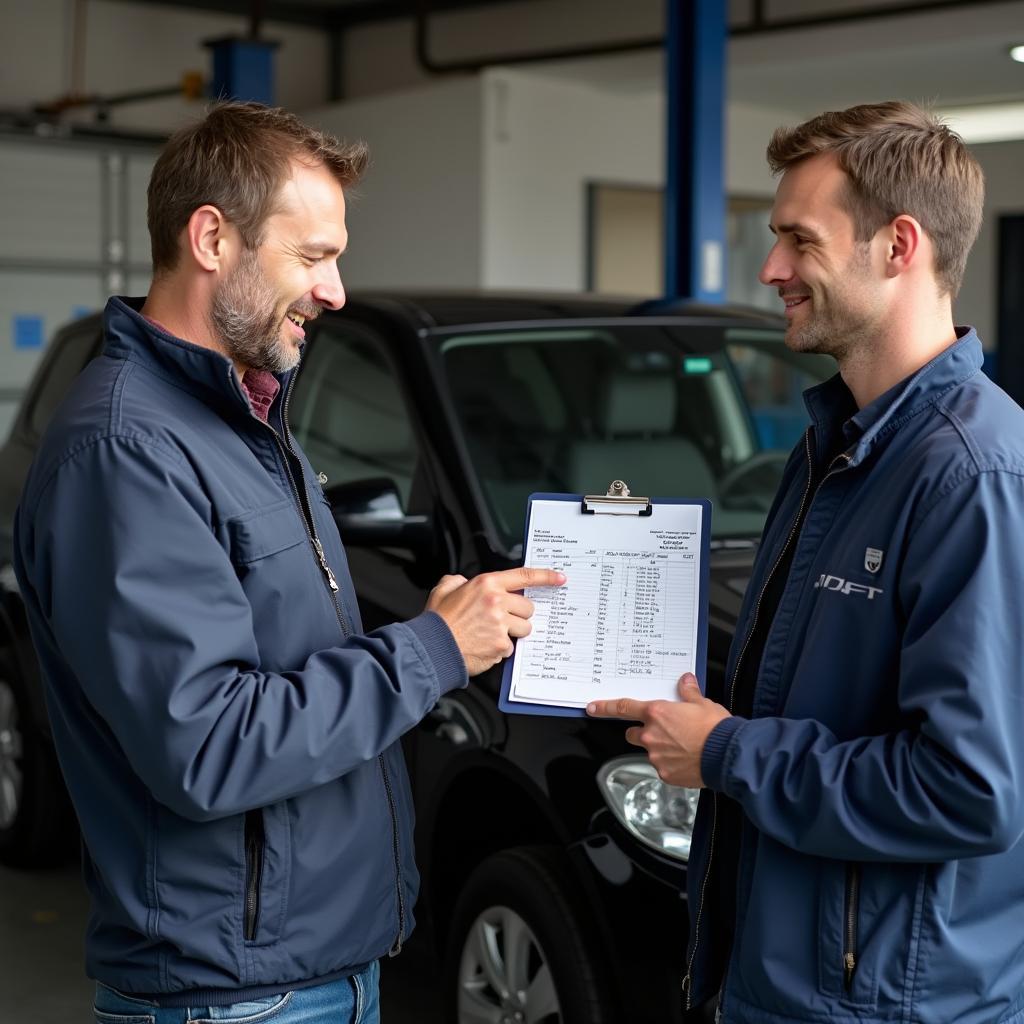 Car Owner Discussing Repair Estimate with Mechanic