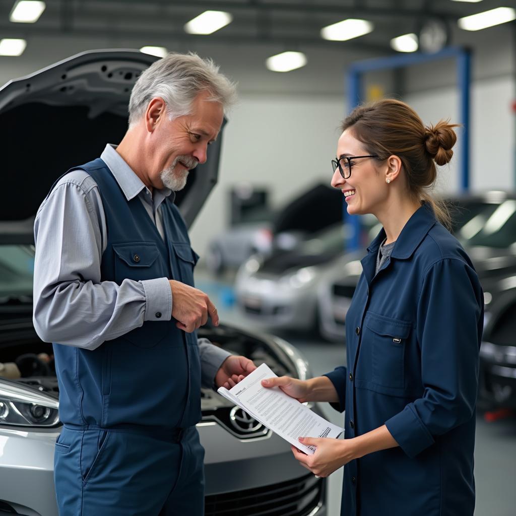 Car Owner Discussing Repair with Mechanic