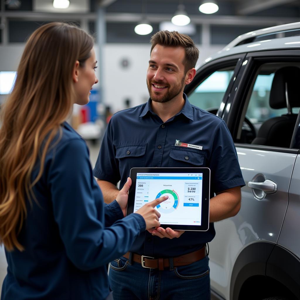 Car Owner Discussing Repair with Mechanic