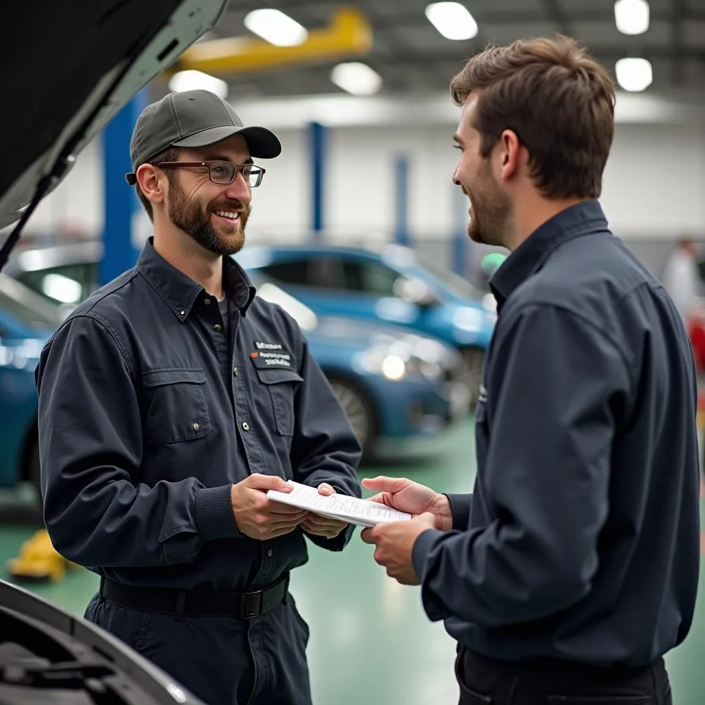 Car Owner Discussing Repair With Mechanic