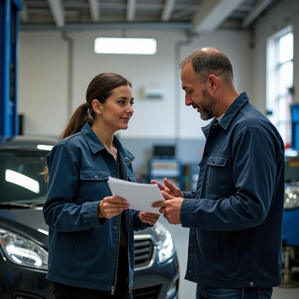  Car Owner Discussing Repairs with Mechanic