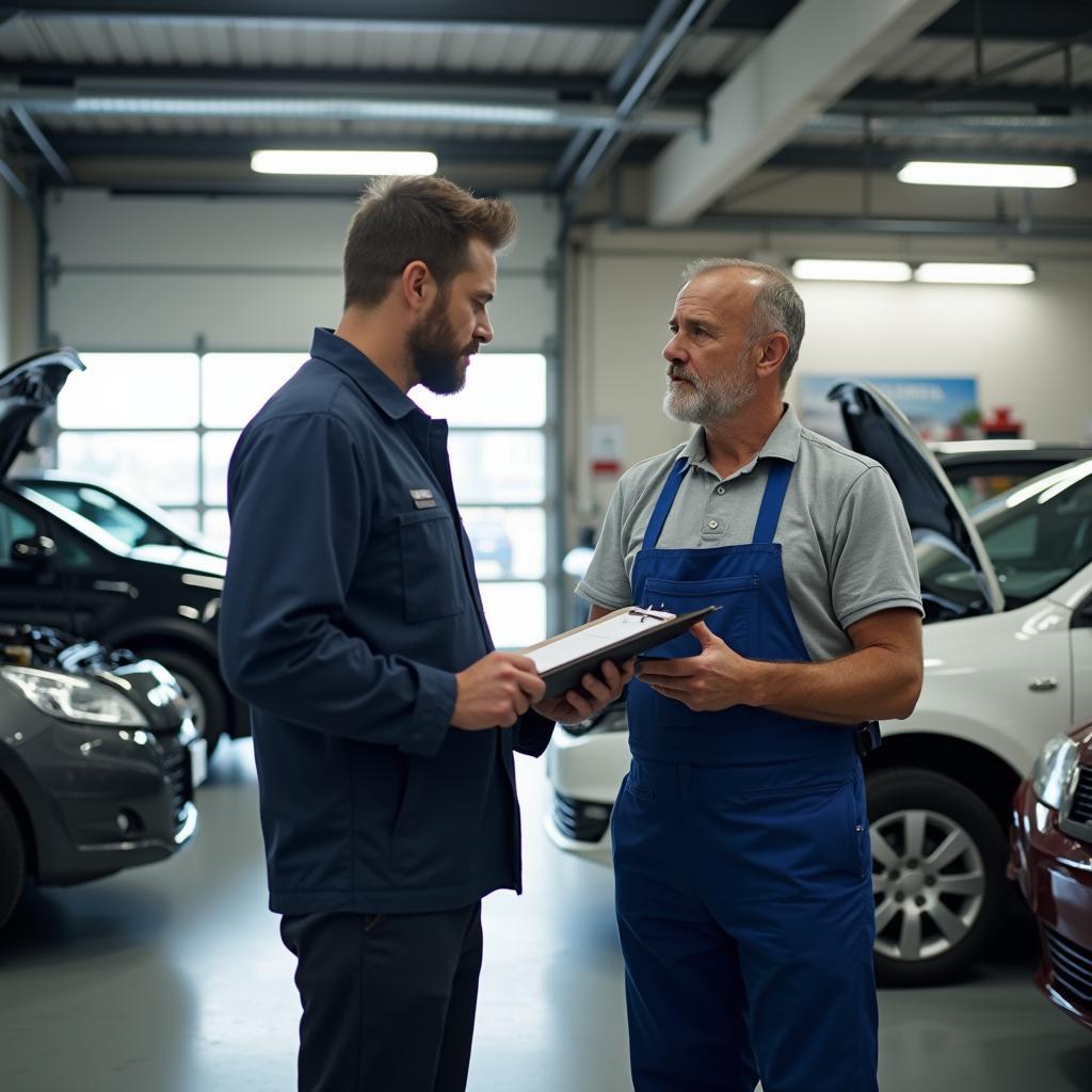 Car Owner Discussing Repairs with Mechanic