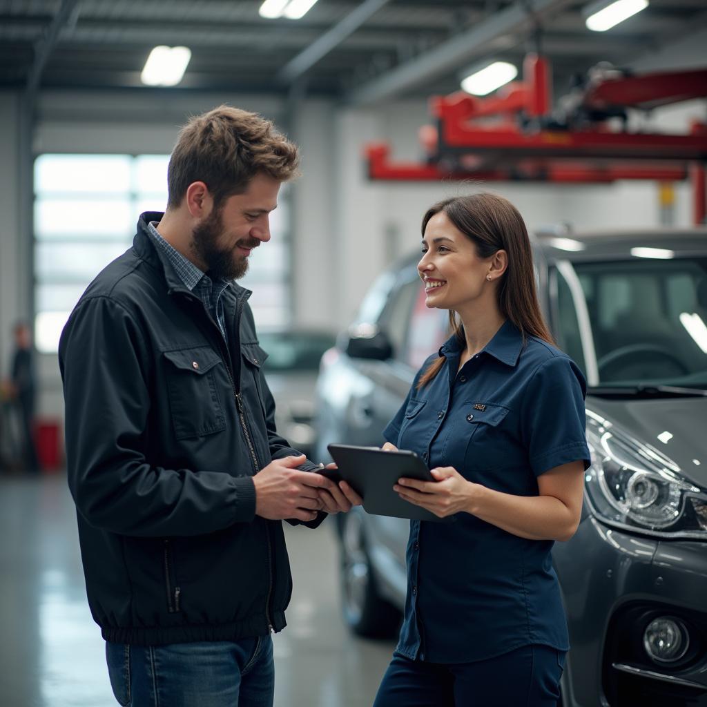 Car Owner Discussing Repairs with Mechanic