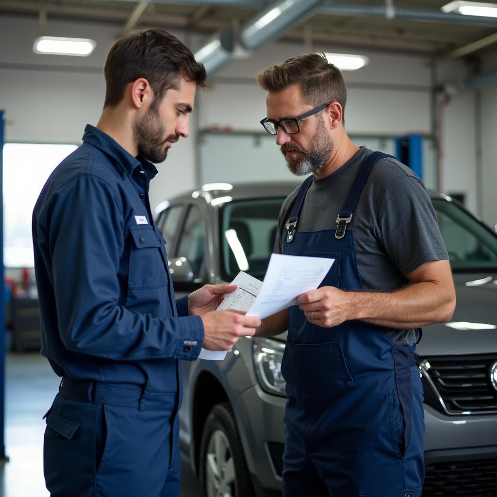 Car Owner and Mechanic Discussing Repair Estimate