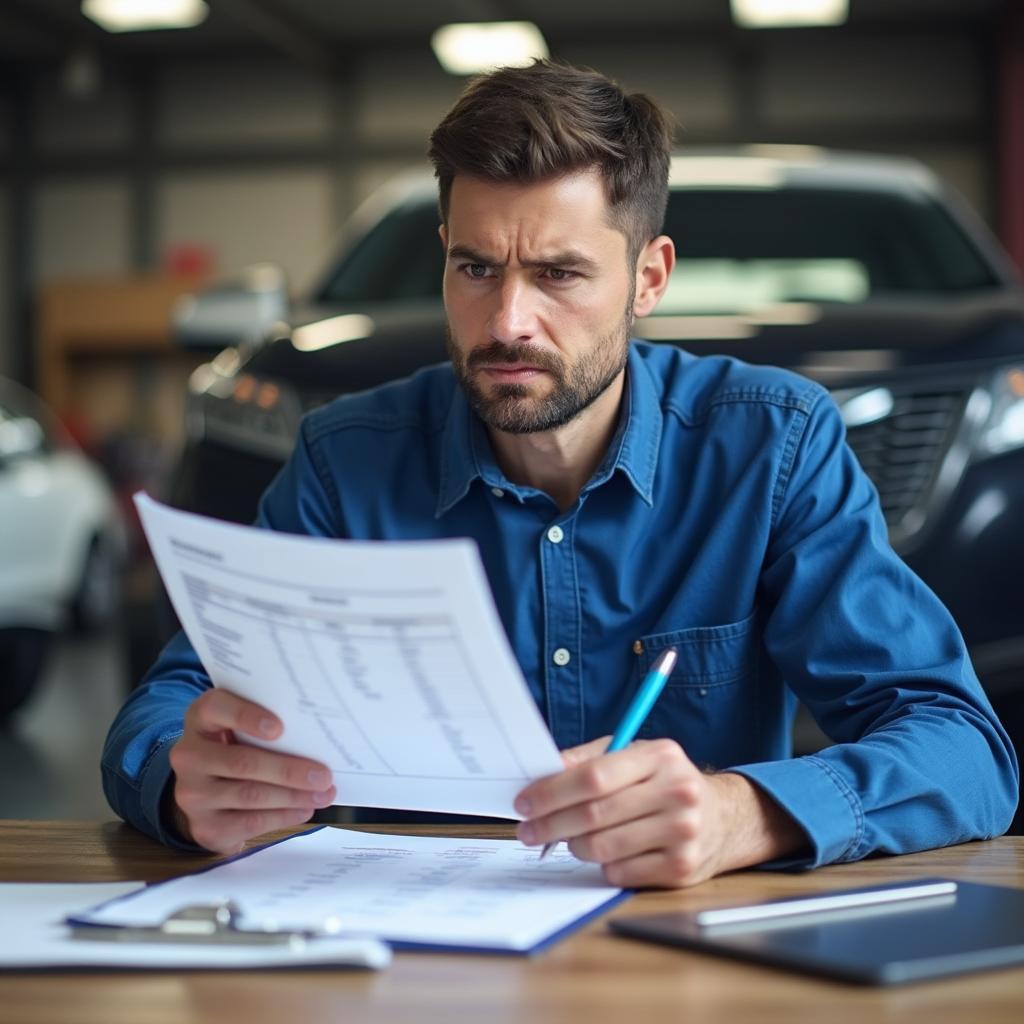 Car Owner Reviewing Repair Estimate