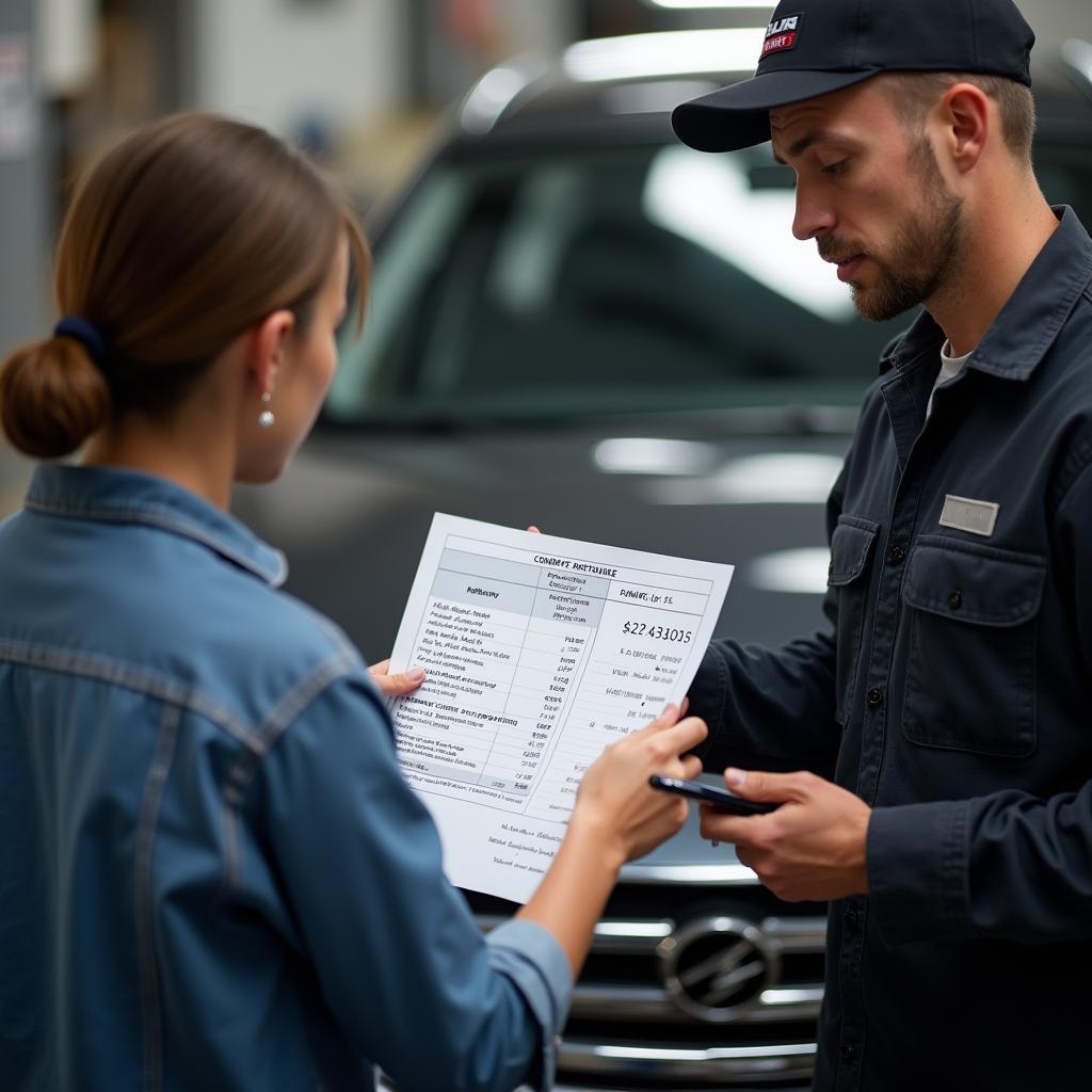 Car Owner Reviewing Repair Estimate with Mechanic