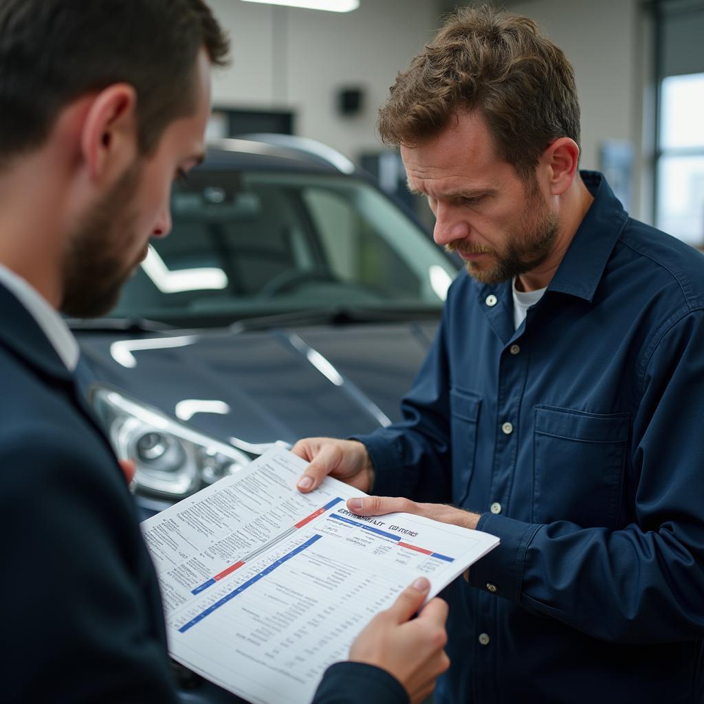 Car Owner Reviewing Repair Estimate with Mechanic