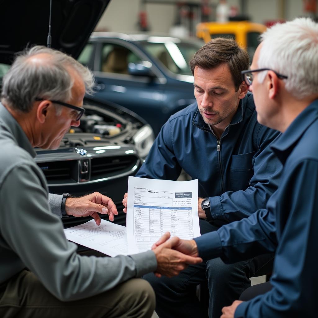 Car owner discussing repair estimate with mechanic in Gig Harbor