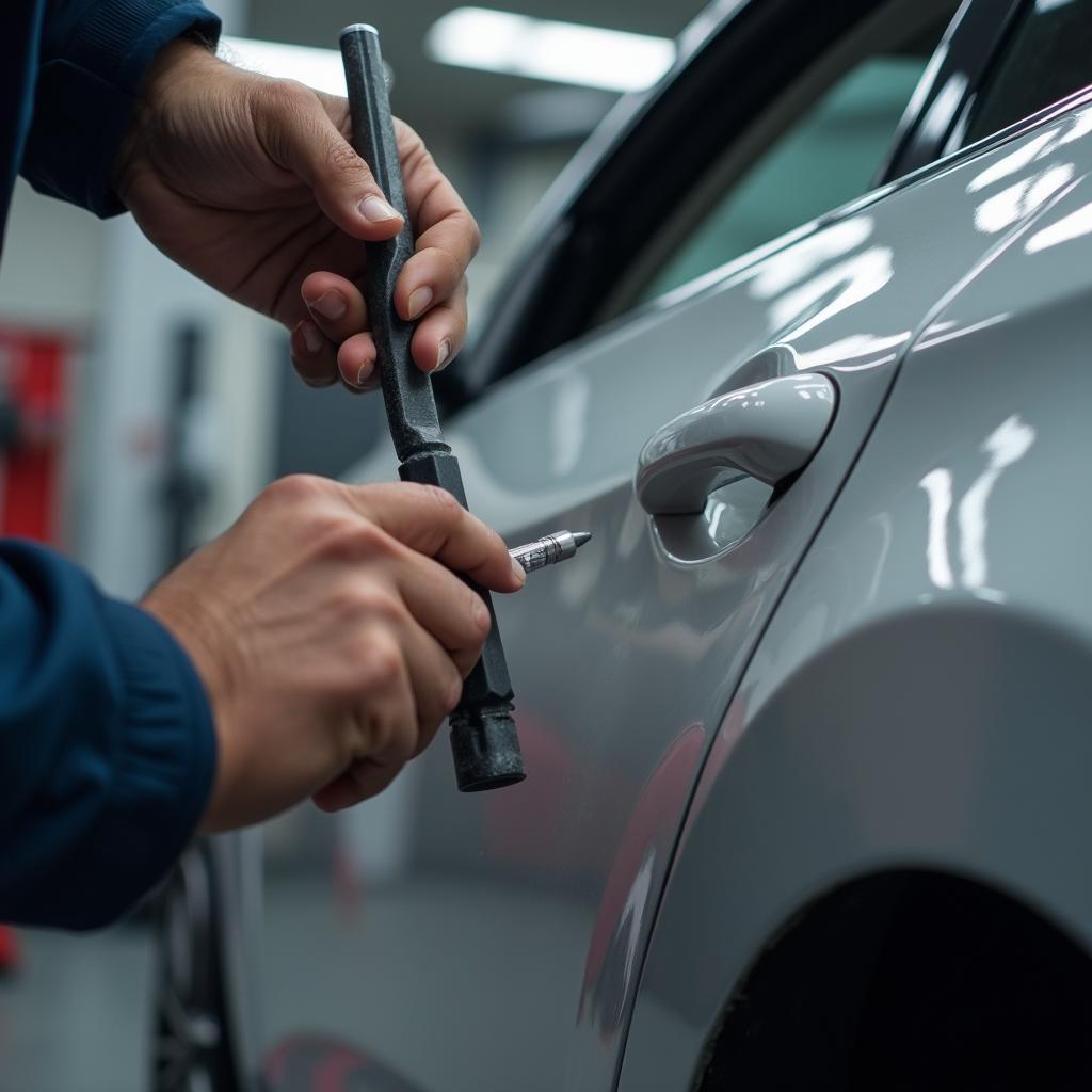 Close-up of car paint repair in Utah