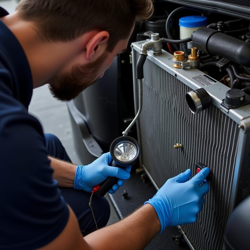 Inspecting a Car Radiator for Leaks