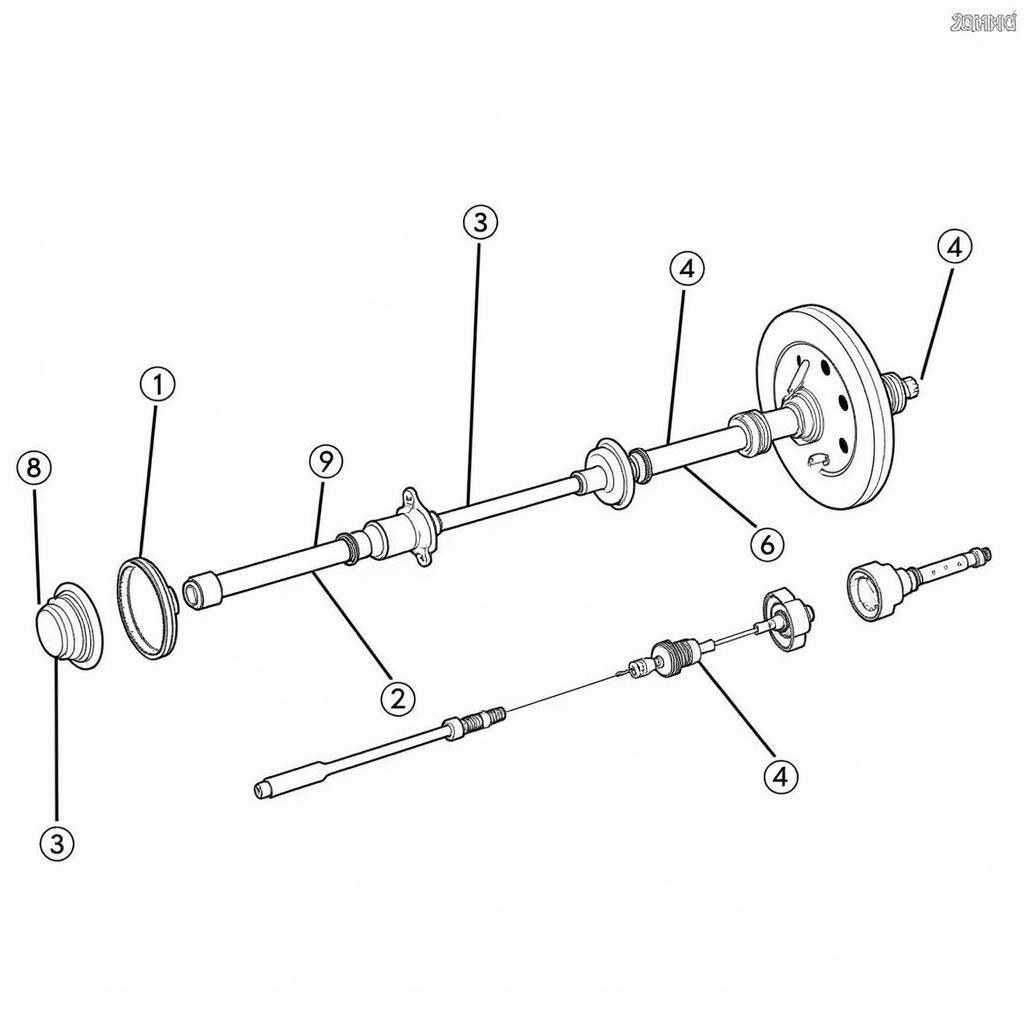 Diagram of a car's rear axle assembly, highlighting key components like the axle shaft, wheel bearing, and brake components