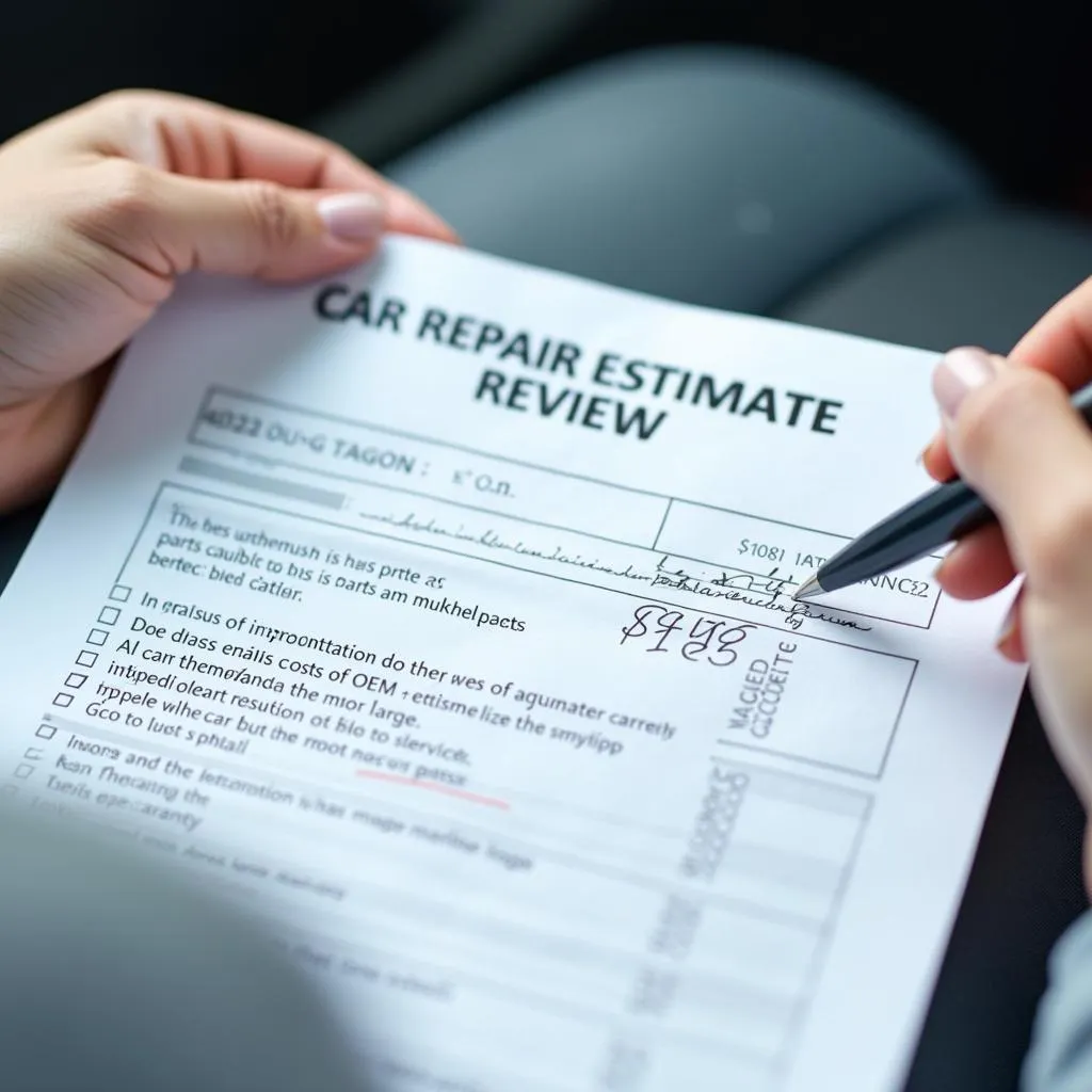 Checking a car repair estimate with a checklist