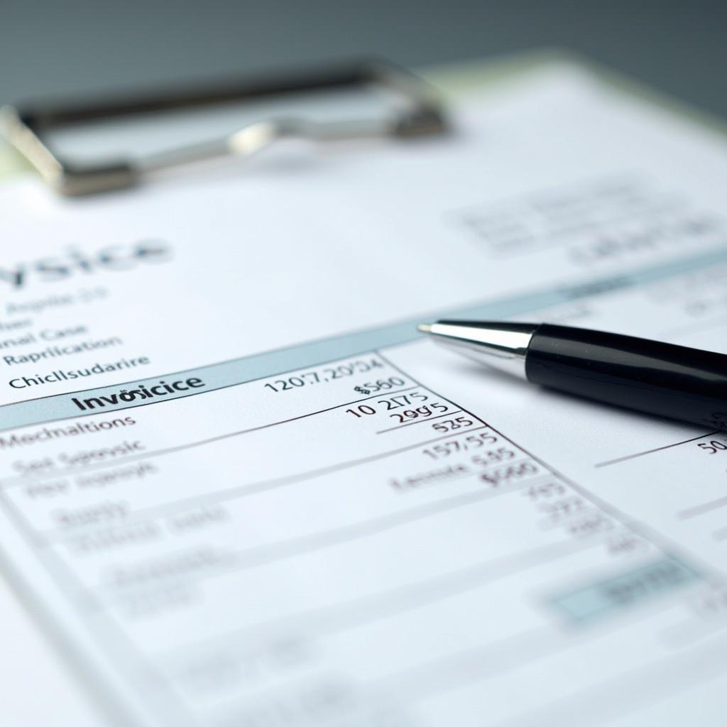 Close-up of a car repair invoice and a pen, symbolizing transparent pricing