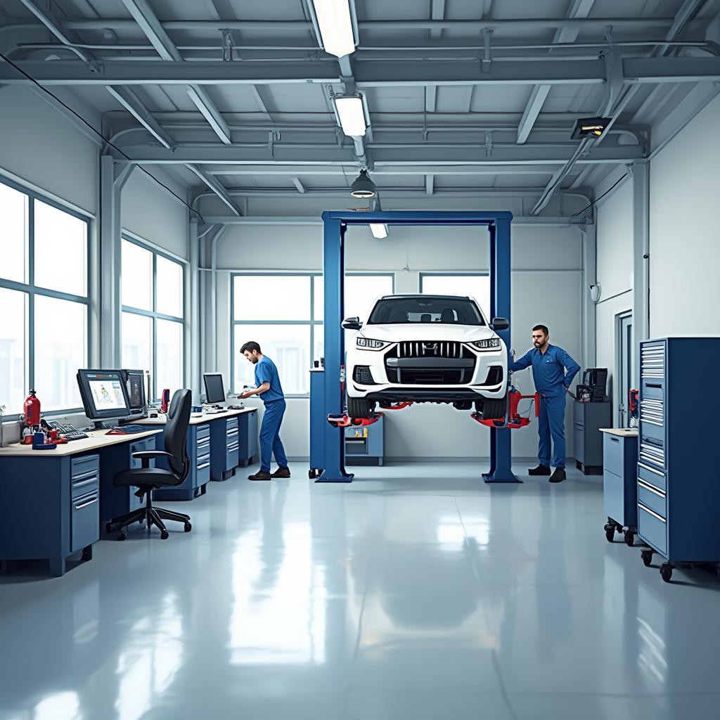 Modern auto repair shop interior