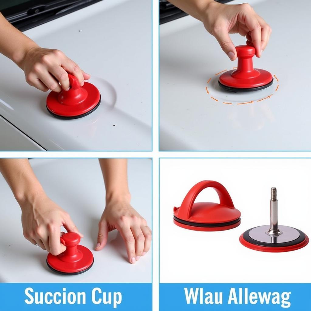 Car roof dent repair using a suction cup