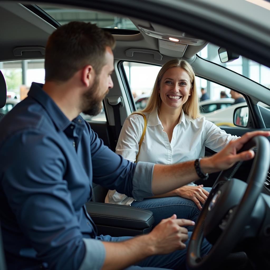 Salesperson Explaining Car Features