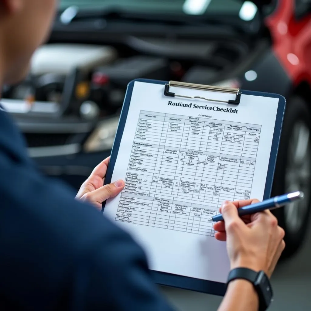 Car service checklist on a clipboard