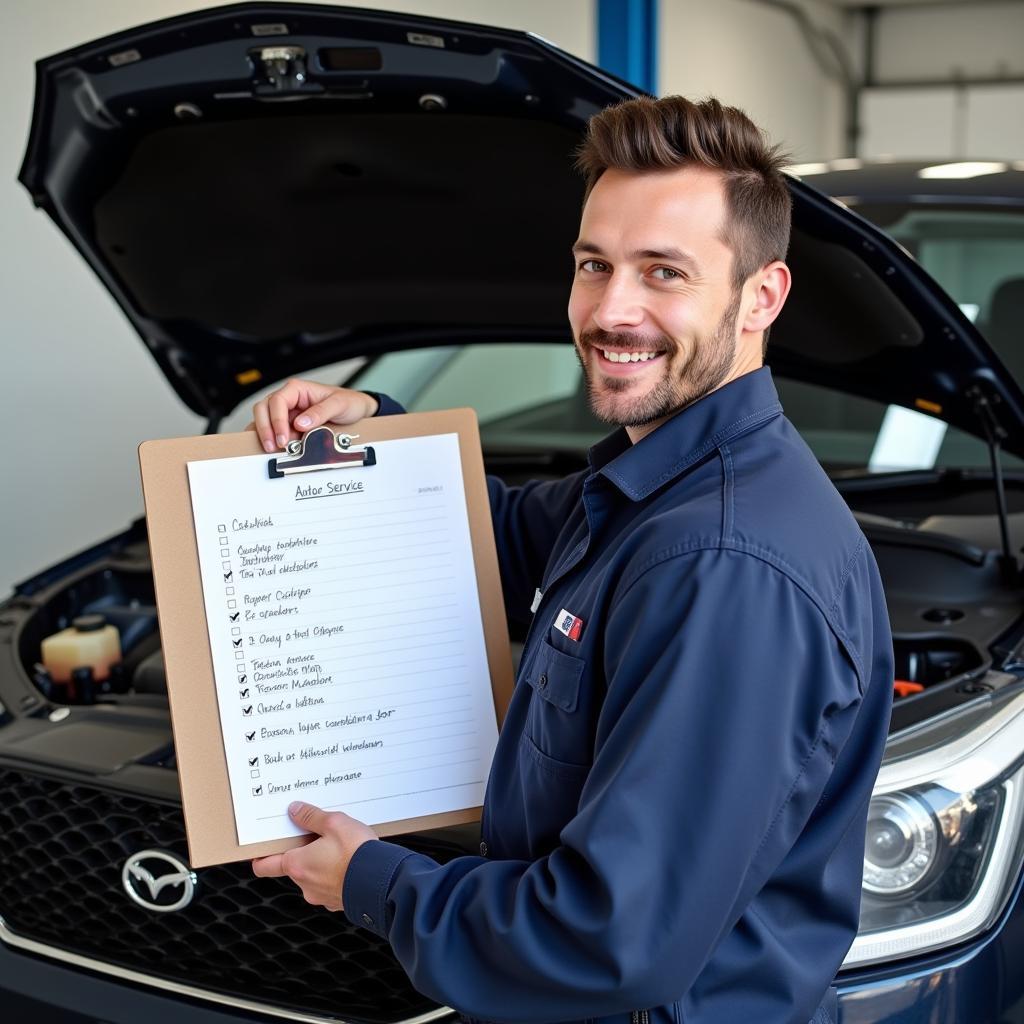 Mechanic with a car service checklist