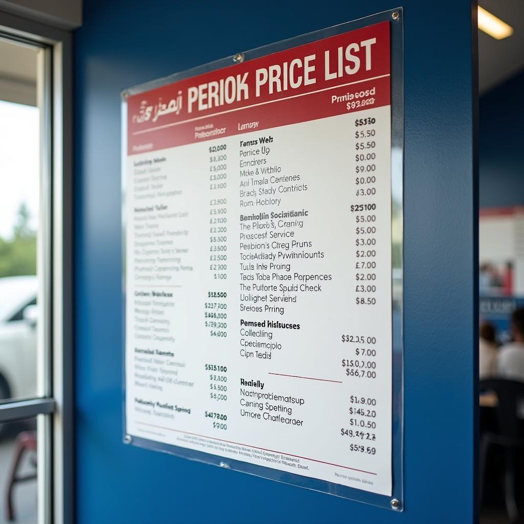 Car Service Price List on a Wall