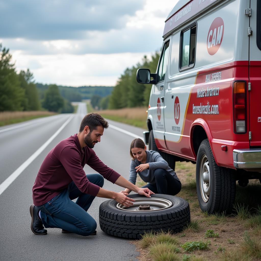 Changing a Car Tire with Roadside Assistance