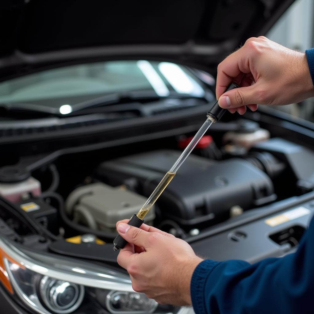 Mechanic checking car transmission fluid in Geelong