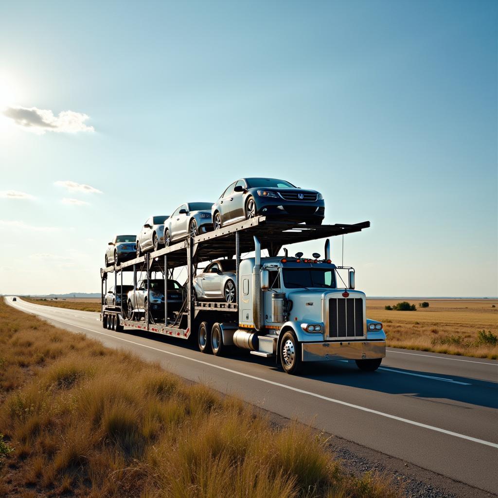 Car transport truck on a Kansas highway