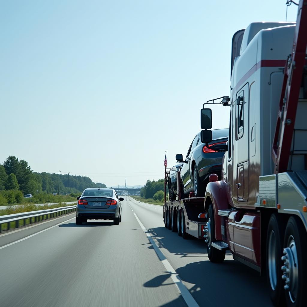 Car Transport Truck Crossing USA-Canada Border