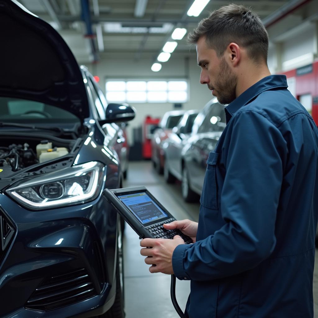 Car undergoing engine diagnostics in West Warwick